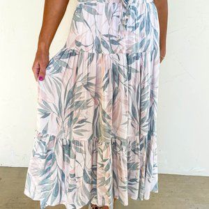 Z Supply Pastel Leaf Print Midi Skirt in Soft Pink and Sage
